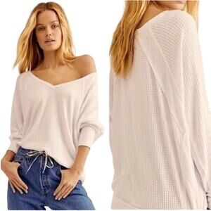 FREE PEOPLE Dolman Thermal Top Sz M Cream Oversize Boho Fairy Cottagecore NWT